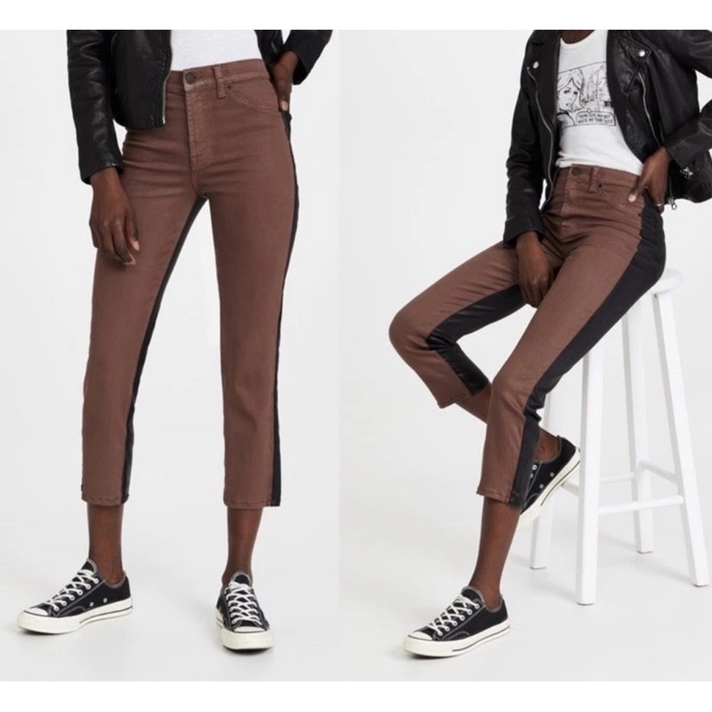 7 for all Mankind HW Cropped Straight Brown w/Coated Black 2-Toned Pants 26 NWT